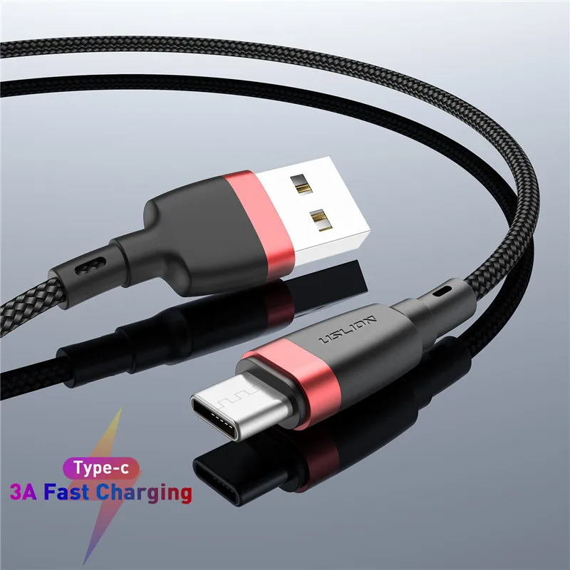 USLION usb type-C кабель для samsung S10 S9 S8 3A Быстрая зарядка type-C кабель USB C для Xiaomi mi9 Redmi note 7 - Цвет: Red