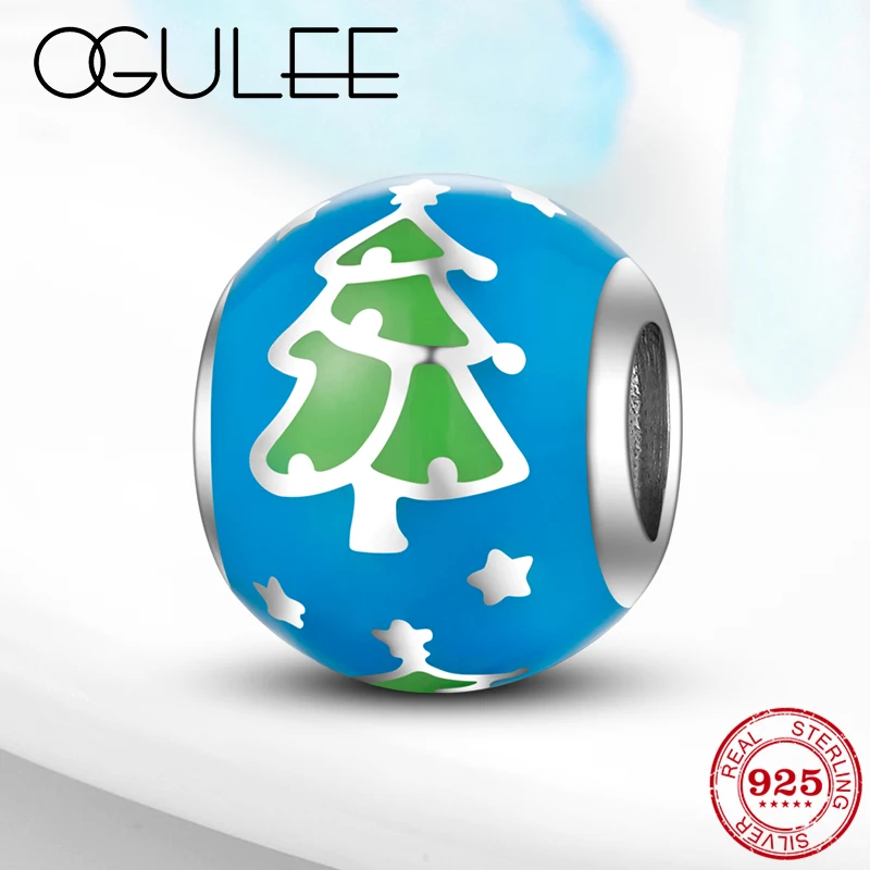 

Round 925 Sterling DIY Blue Enamel Stars christmas tree Beads fit Original Pandora Charm Bracelets Women Jewelry Making