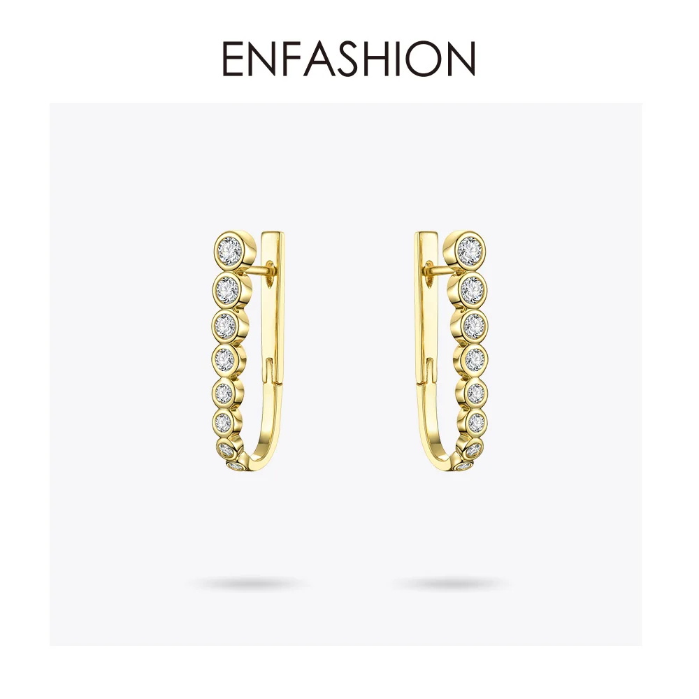 ENFASHION, Кристальные простые серьги-кольца для женщин, маленький золотого цвета, u-образные циркониевые обручи, серьги, модные ювелирные изделия Oorbellen E191100 - Окраска металла: Yellow gold color