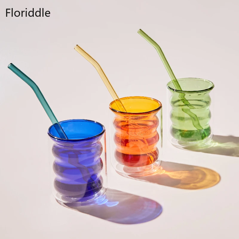 Colored Double Layer Glass Cup Tumbler Nordic Home Coffee Milk Juice Tea Mug Heat Resistant | Дом и сад