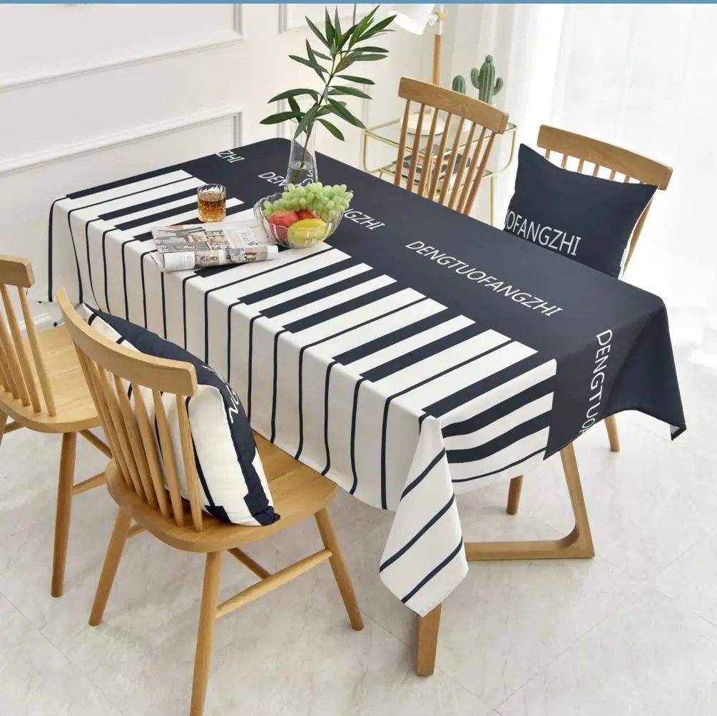 

Black White Striped Piano Prints Tablecloth Rectangular Waterproof Tablecloths Oilproof Household Restaurant Patio Chairs Cover