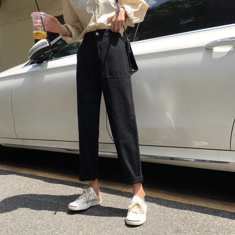 

Jeans Women Elastic High Waist Big Pockets Loose Casual Womens Wide Leg Trousers Students Denim Fashion New Style All-match Chic