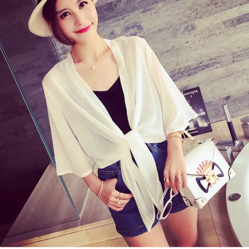 

APIPEE 2023 New Sexy Women Beachwear Chiffon Cardigan Bikini Swimwear Cover Up Shirt Outwear