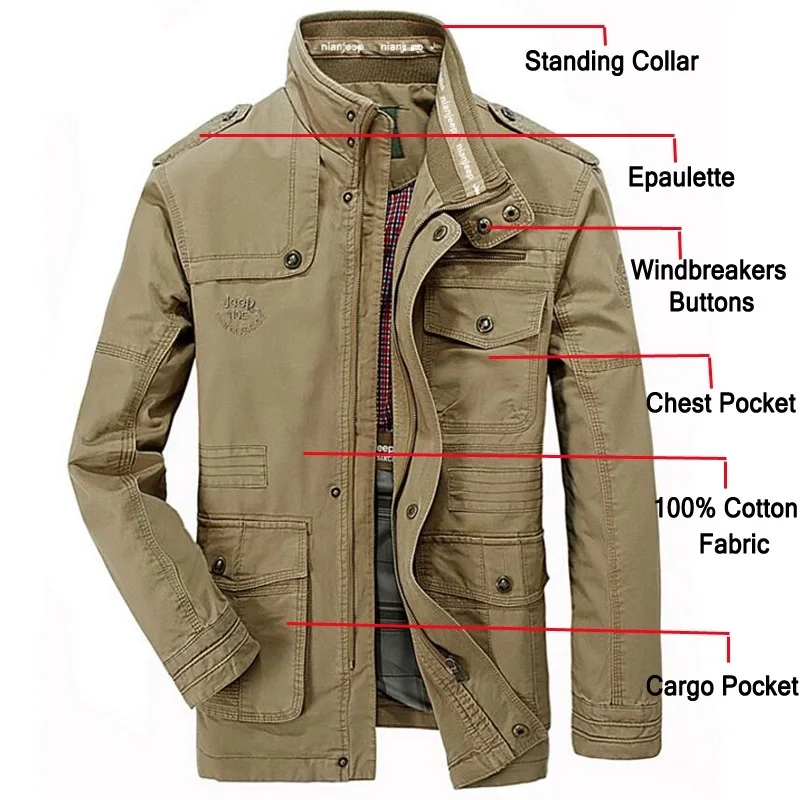 Большие размеры 6XL 7XL хлопковые куртки для мужчин карманы Военный стиль зима осень Рабочая куртка человек молния тактический боевой пилот пальто 56