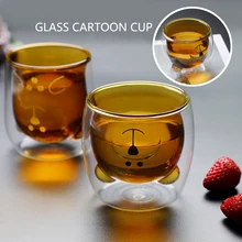 Мультфильм животных двойными стенками Стеклянная Кружка креативная двойными стенками Стеклянная Кружка янтарный цвет чашка для кофе и молока прозрачная Питьевая чашка