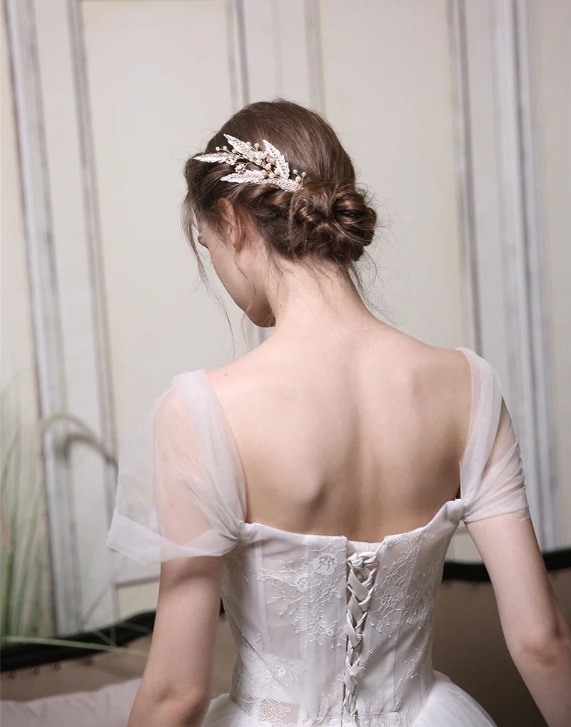 HIMSTORY Baroque Handmade  Leaf Headpiece Wedding Hair Accessories Princess Haircomb Bridal Hairwear  Jewelry