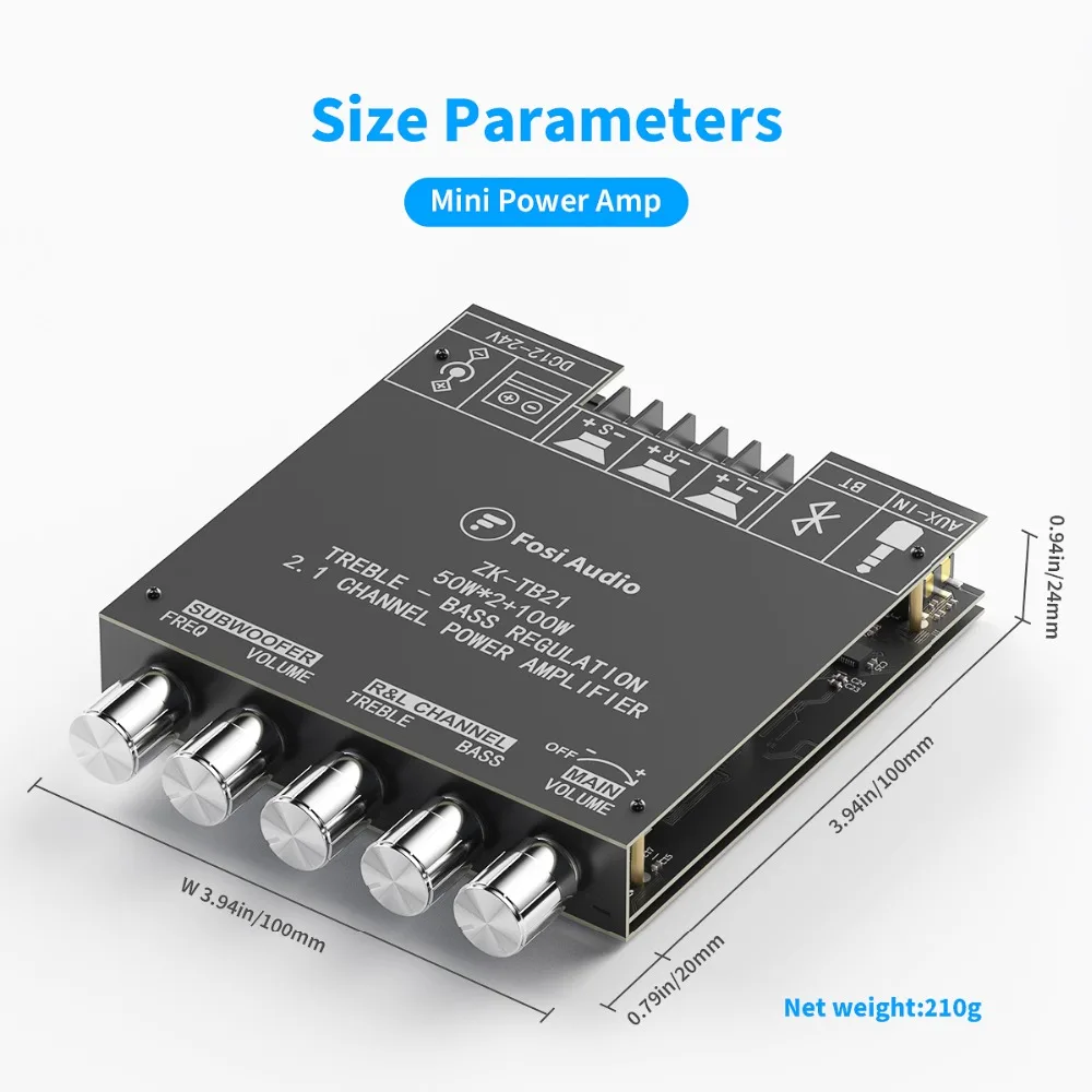 Fosi Audio TB21 Bluetooth Sound Power Amplifier Board 2.1 Channel Mini Wireless Audio Digital Amp Module 50W x2 100W Subwoofer plate amplifier