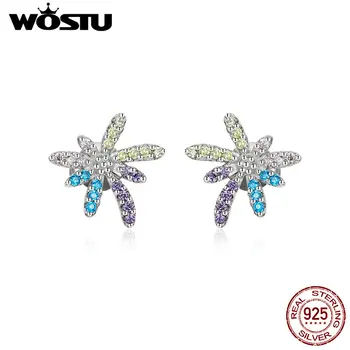 

WOSTU Authentic 925 Sterling Silver Firework Shape Color Cubic Zircon Small Stud Earrings Stud for Women Fashion Jewelry CTE381