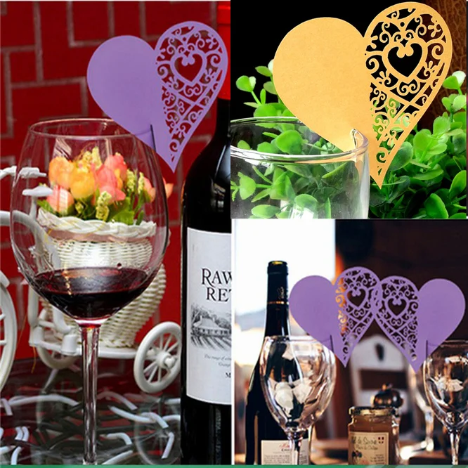 

100pcs High-grade Heart-shaped Laser Cut Paper Place Card Escort Card Cup Card Wine Glass Card Wedding Party banquet Decoration