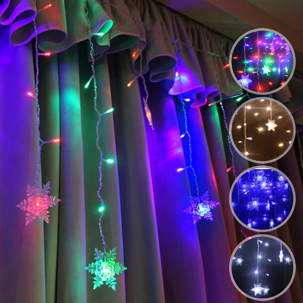 USB Snowflake LED Strip Light Curtain Fairy Lamp Party Christmas Wedding New Year Decoration 4 Colors 1.5x0.5m 2.5x0.5m 3x1m