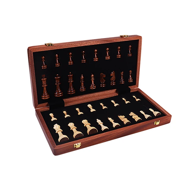 Madeira mão-crafted xadrez conjunto dobrável mini tabuleiro de