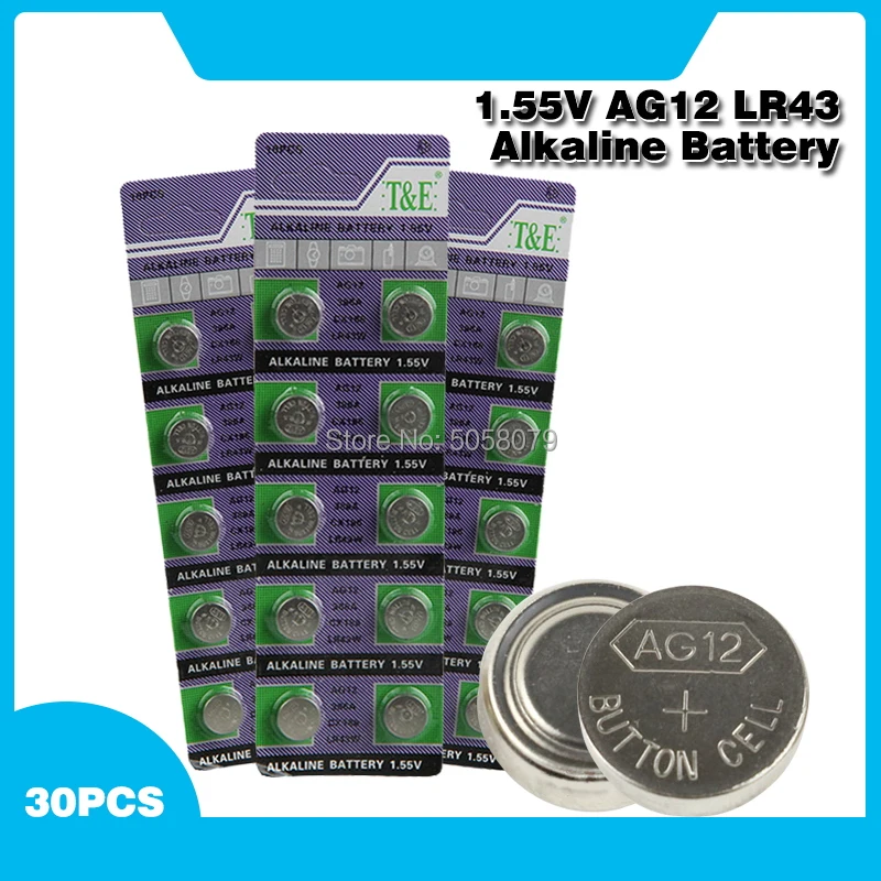 30pcs/lot LR43 Button Cell Coin Battery Alkaline AG12 V12GA SR43W SG12
