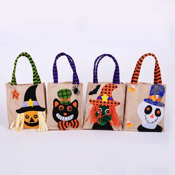 

Halloween Decorations Cartoon Linen Tote Bag Party Dress up Props Children Candy Bag Gift for Kids FPing