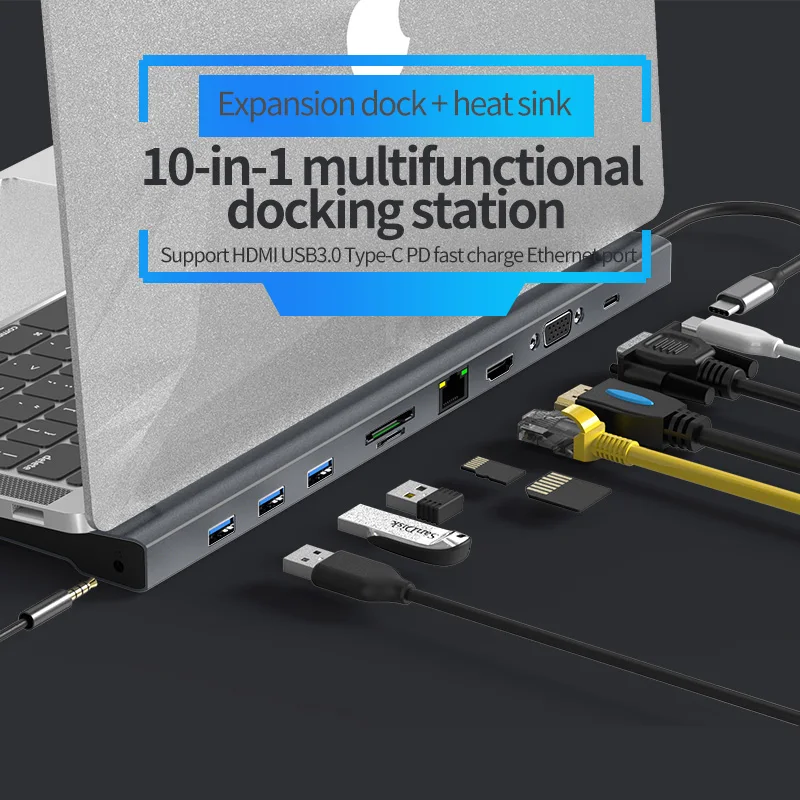 10 в 1 type-C концентратор док-станция USB C к HDMI VGA RJ45 USB 3,0 SD/TF USB разветвитель концентратор адаптер для MacBook Pro type C концентратор