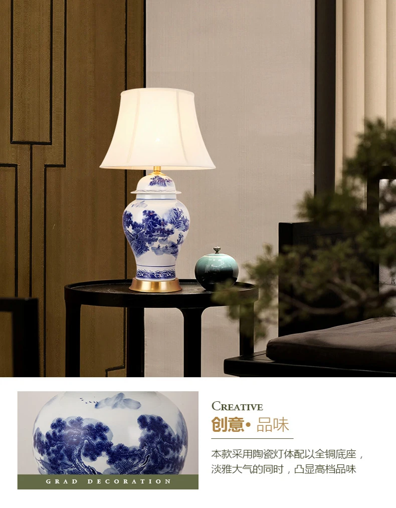 Медная настольная лампа прикроватная Цзиндэчжэнь керамические лампы китайский стиль настольная лампа для гостиной Украшенные светодиодные лампы для спальни