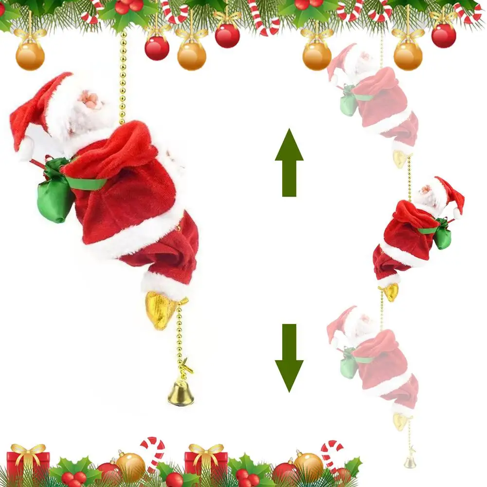 Santa Claus Climbing Beads Battery Operated Electric Climb Up And Down Climbing Santa With Light And Music Christmas Decoration