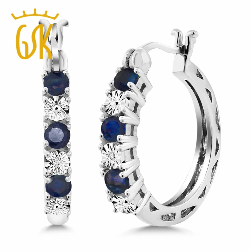 Женские серьги кольца GemStoneKing из стерлингового серебра 925 пробы с сапфиром и белым