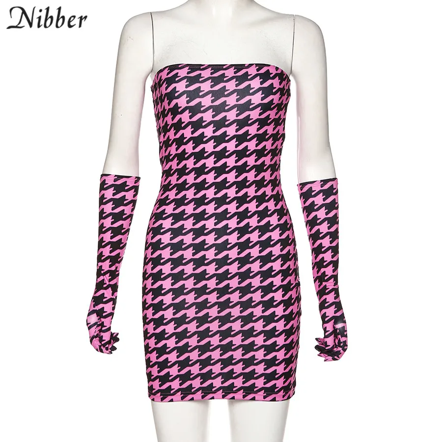 NIBBER, модная одежда с монопринтом, обтягивающие мини-платья, сексуальное платье без бретелек, облегающее Клубное платье