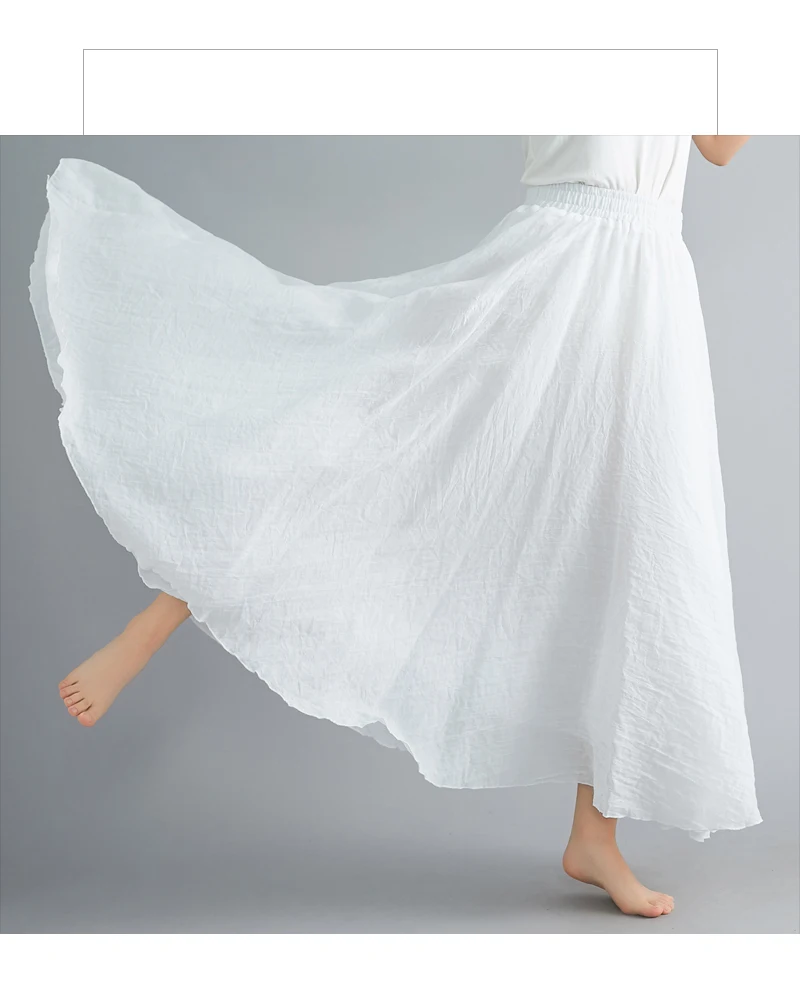 skirt top Summer skirt retro literary double-layer cotton and linen big swing skirt was thin and ruffled mid-length white skirt skater skirt