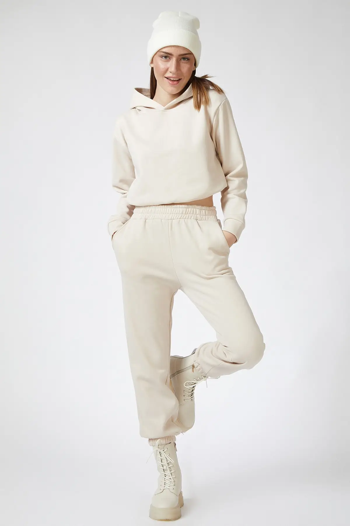 Women's Cream Fleece Track Suit Autumn 