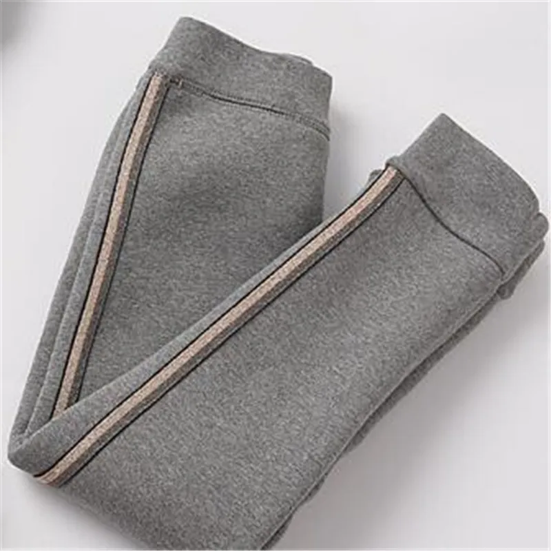 Light gray Зимние леггинсы для девочек, теплые штаны для мальчиков, бархатные повседневные осенние штаны в полоску для девочек 3, 4, 5, 6, 7, 8 лет - Цвет: Light gray