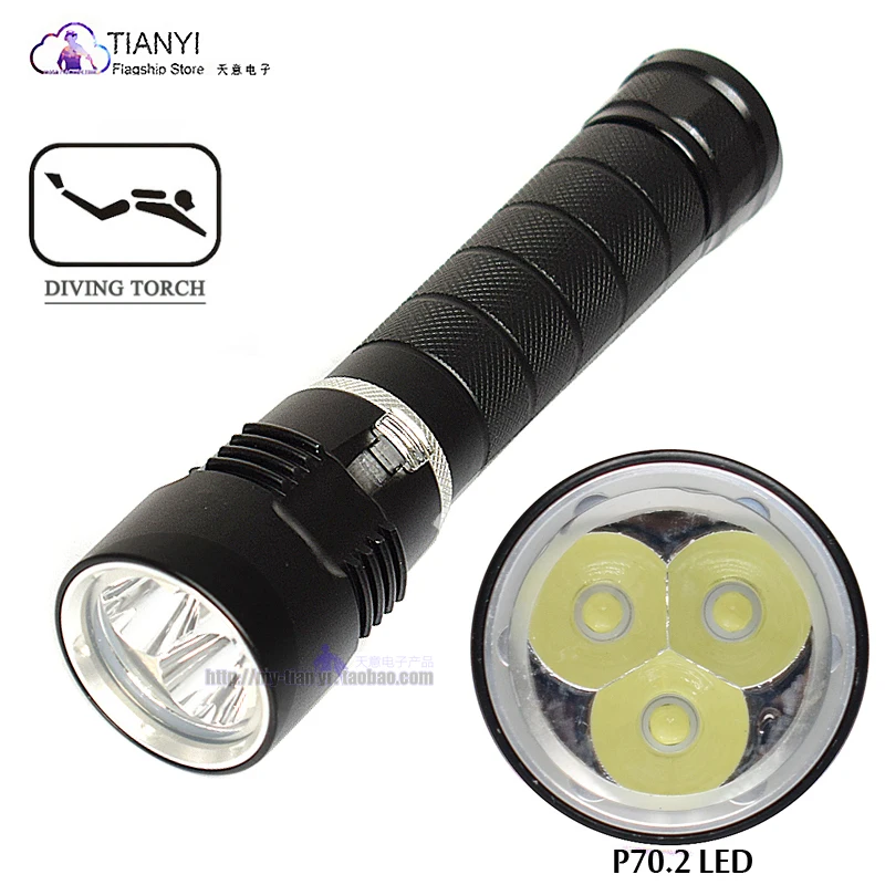 

3 lights P70 diving flashlight, rechargeable strong light underwater lighting flashlight, magnetic control stepless dimming