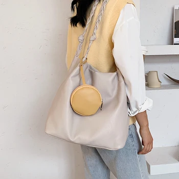 

NEW All-match Bucket Bag Simple Style PU Leather Shoulder Bag Women's Handbag Female Bag Ins Casual Large Capacity Tote Bags