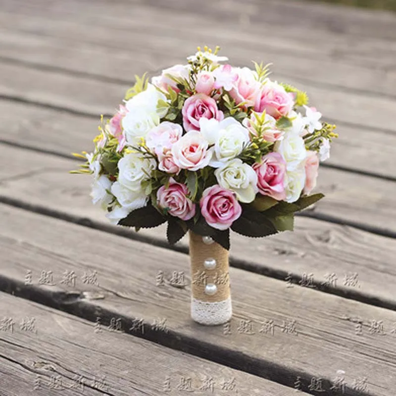 Свадебный букет ручной работы Искусственный цветок розы buque casamento Свадебный букет для свадебного украшения ramos de novia - Цвет: picture color