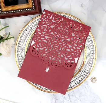 

50pcs Fancy Hollow Laser Cutting Wedding Glitter Invitation Card Greeting Card Customize Business With RSVP Card Party Supplies
