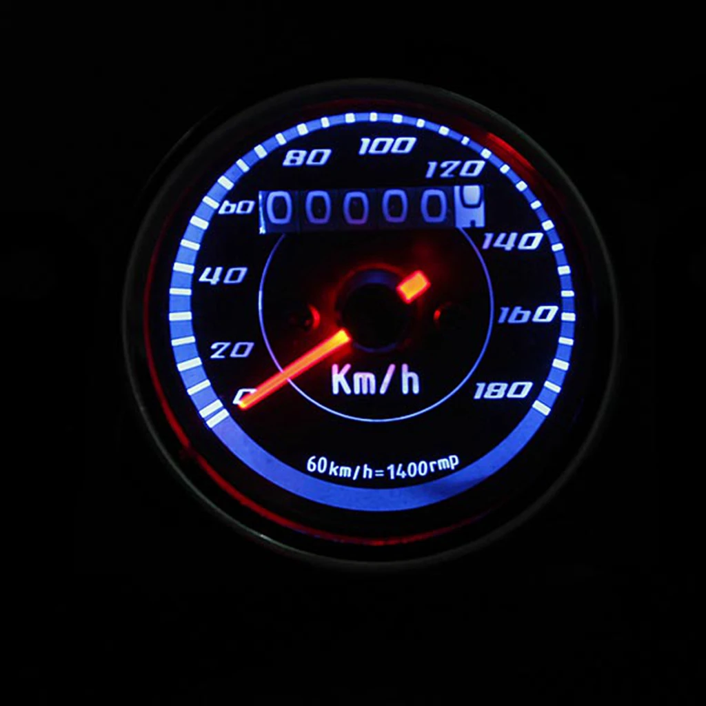 Black Digital Blue LED Odometer Speedometer Gauge 12V For Motorcycle Moped