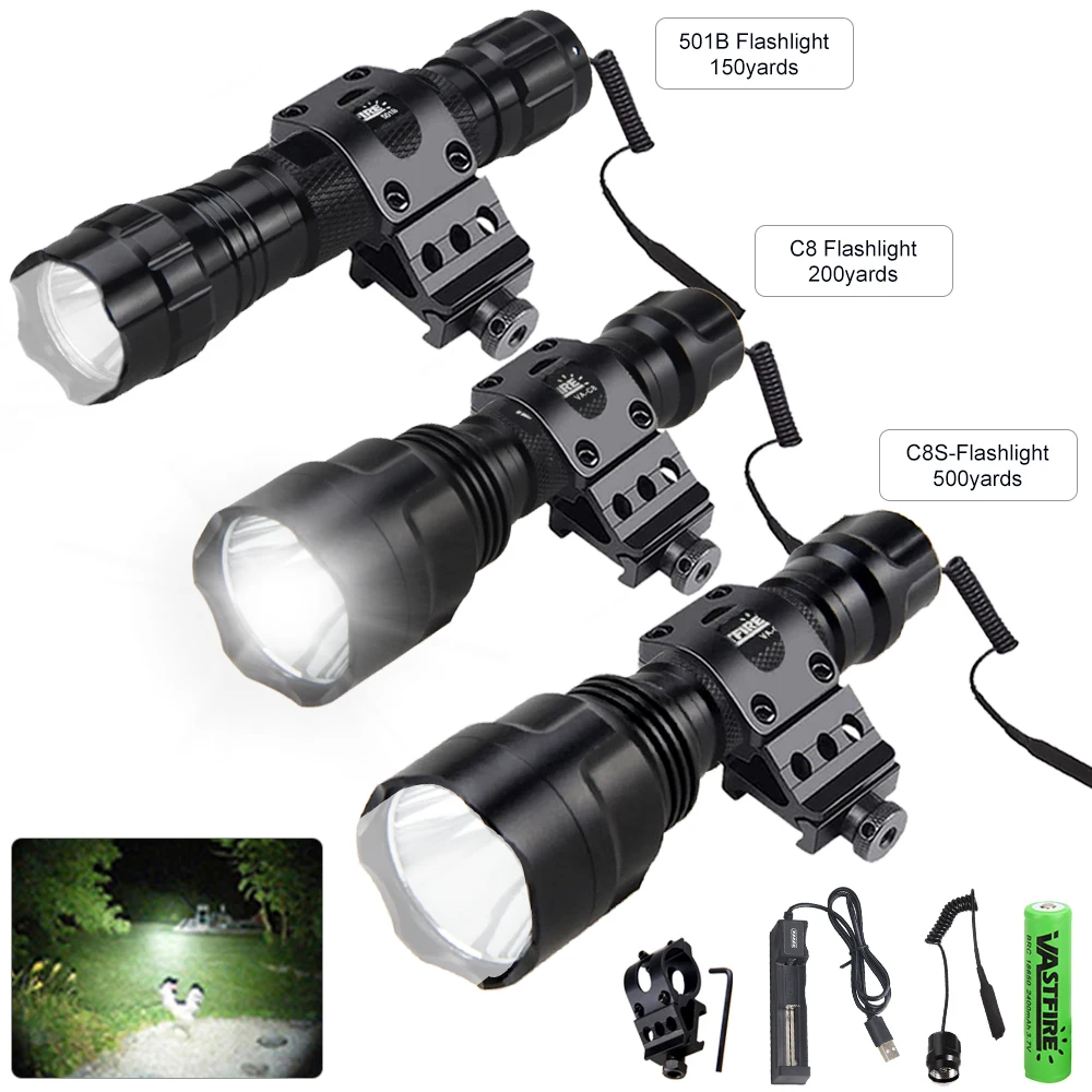 Description Picture 5 of itemGreen Tactical Hunting Flashlight Red Green White Flashlight 1-Mode Torches Rechargable Rifle Scope Mount Remote Pressure Switch
