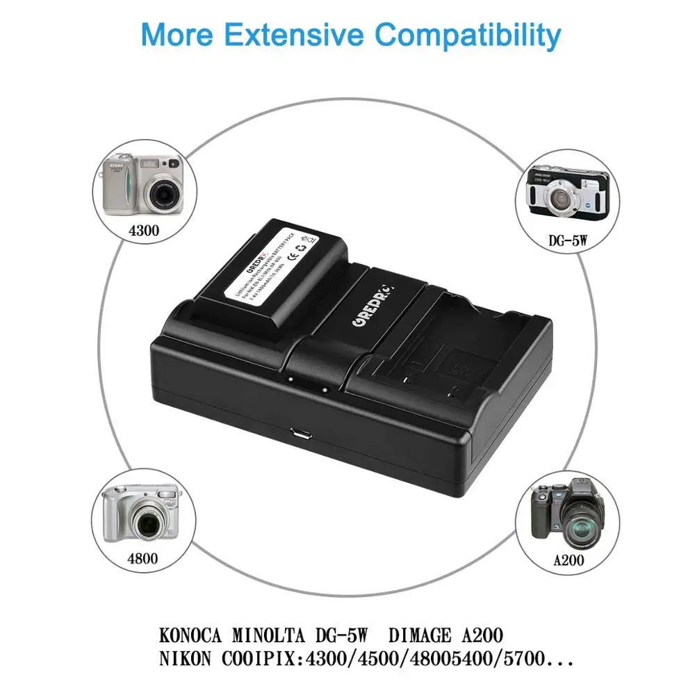 Set 2 Batterie + Caricabatterie Da Rete/Auto Per Nikon EN-EL1 E Konica Minolta NP-800