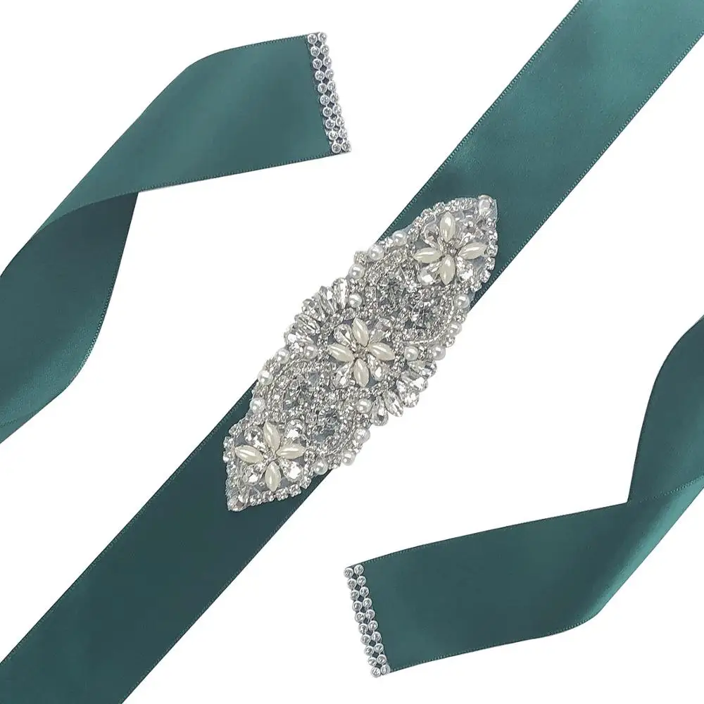 Dark Green JaneVini, стразы, пояс на ленте, элегантный, для невесты, свадьба, пояс на талию, жемчуг, кристалл, бисер, для женщин, для выпускного, вечерние, платья, ремни, пояса - Цвет: Dark Green