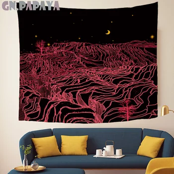

red terraces wall hanging Hippie mountain Tapestries Psychedelic artical moon Wall carpet black Abstract art gobelin Home Decor