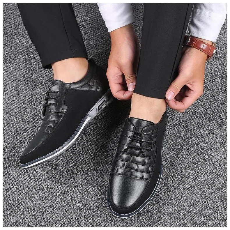 Plus Size 38-48 NEW Leather Men Casual Shoes Brand Mens Loafers Moccasins Breathable Slip On Lace Up Black Driving Shoes H444