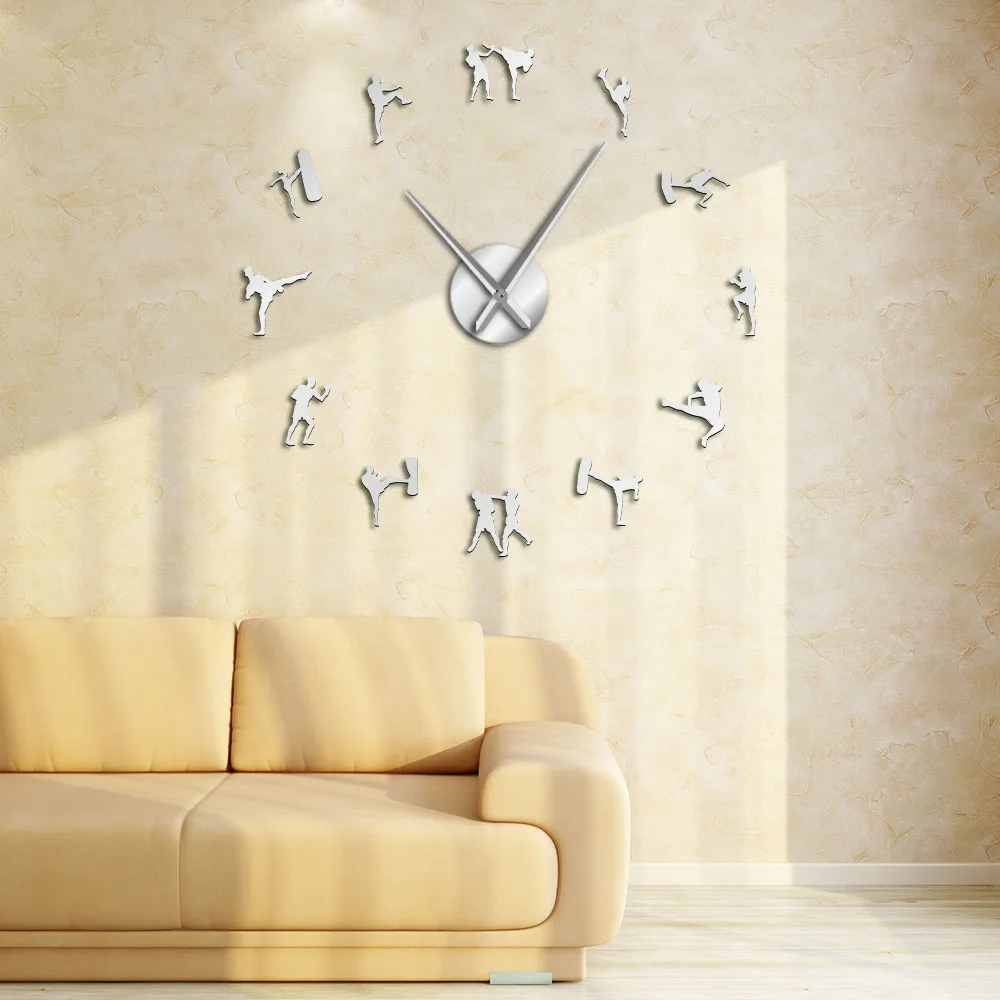 Корейские боевые искусства фигурки тхэквондо DIY гигантские настенные часы кикбоксинг каратэ парней настенные наклейки декоративные большие настенные часы