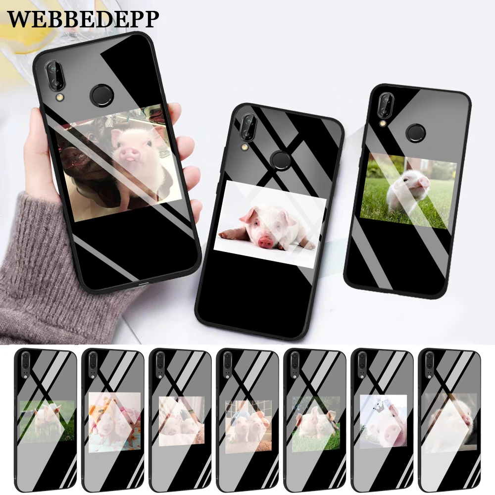 

WEBBEDEPP Funny Cartoon Pig Coque Glass Case for Huawei P10 lite P20 Pro P30 P Smart honor 7A 8X 9 10 Y6 Mate 20
