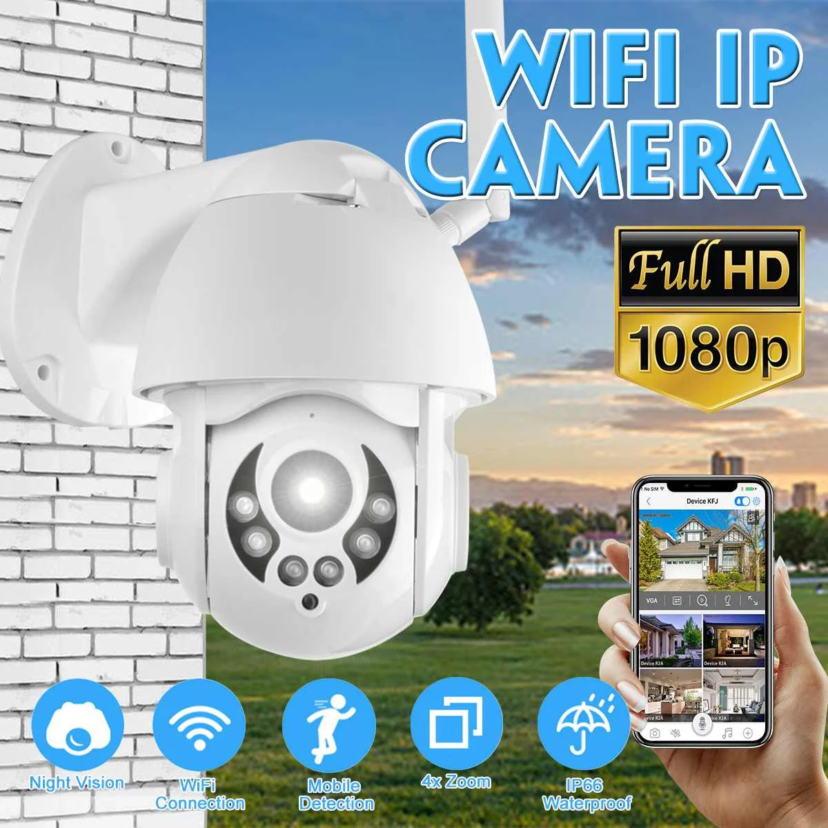 

1080P Waterproof IP Camera Security Camera Wifi Outdoor Security Camera Wireless Surveillance Camera 4X Digital Zoom 2MP