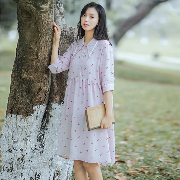 

2019 Spring And Summer New Style GIRL'S Hipster Printed Loose-Fit Dress-Half-sleeve Shirt A- line Skirt Photonics Female S26397