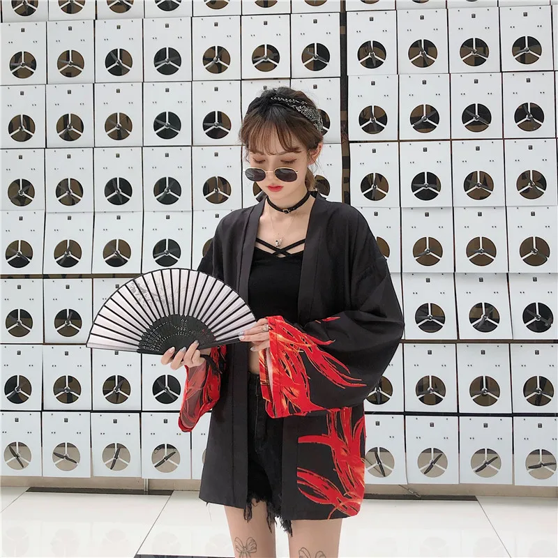 Woherb Женские топы и блузки Harajuku Японская уличная одежда наряд кимоно кардиган женский юката блузка винтажные блузки