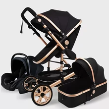 Cochecito de bebé multifuncional 3 en 1, lujoso, portátil, con paisaje alto, 4 cochecito de ruedas, carrito plegable, cochecito para Recién Nacido dorado