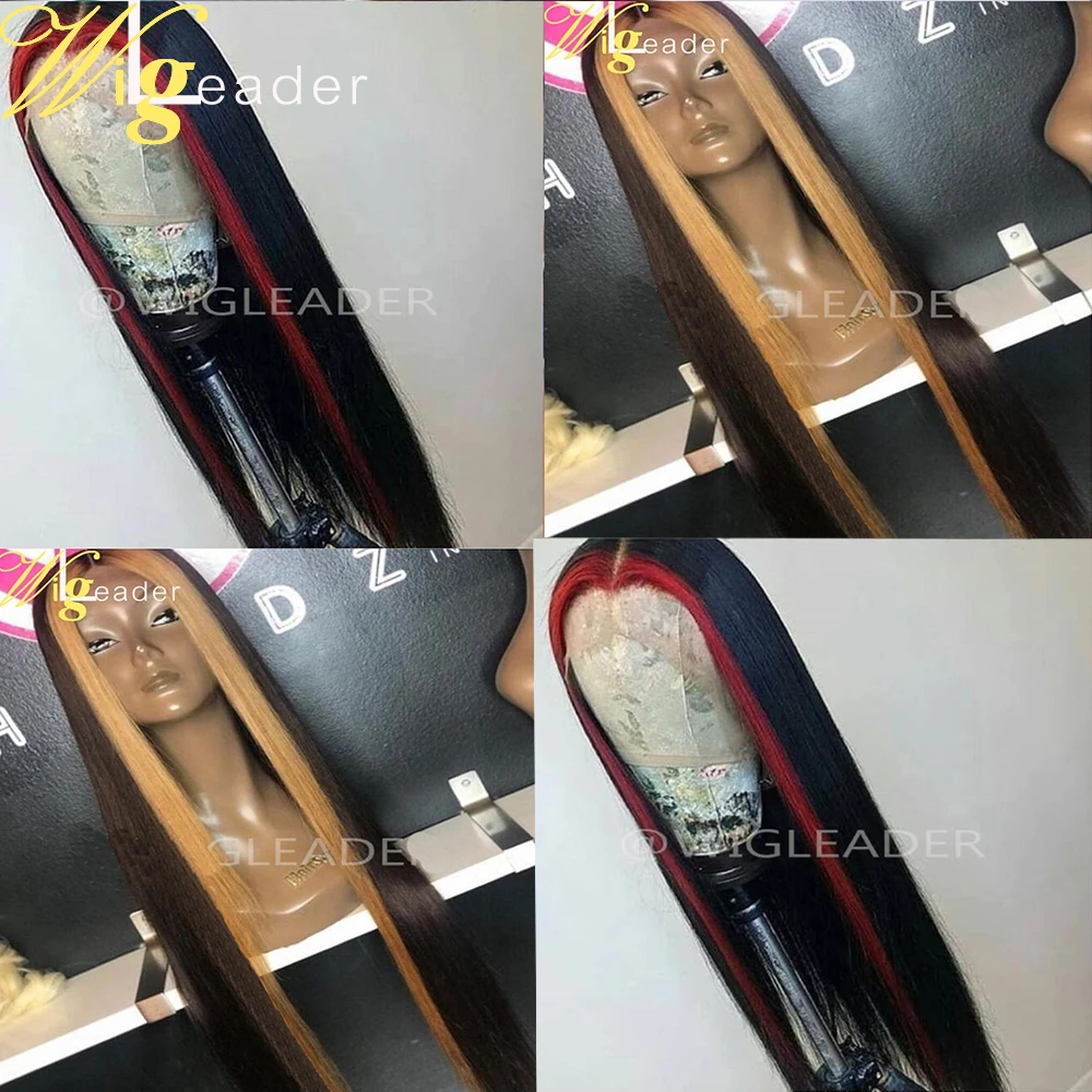 Парик Wigleader из натуральных волос с красной передней подсветкой 150% натуральные