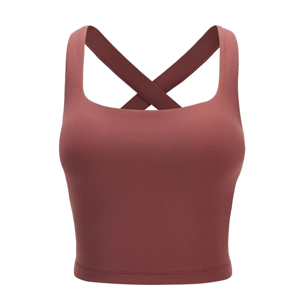 Yoga Tank Tops Women Fitness Crop Top Shockproof Sports Bras Training Sleeveless Sport Gym Tops Sexy Cross Back Running Vest