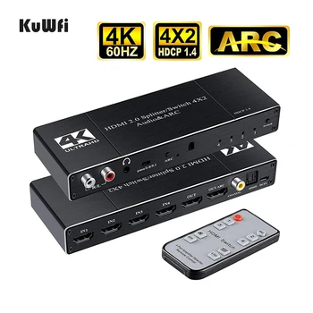 

KuWFi HDMI 2.0 4K 60Hz Switch 4x2 HDMI Splitter Switcher Audio Extractor with ARC IR Remote Control for TV HDTV PS4