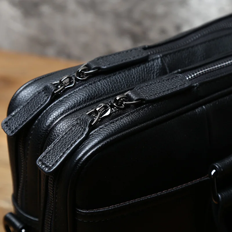 NZPJ Genuine Leather Men's Handbag Leisure Business Computer Bag Head Layer Cowhide Horizontal Style Briefcase Shoulder Bag