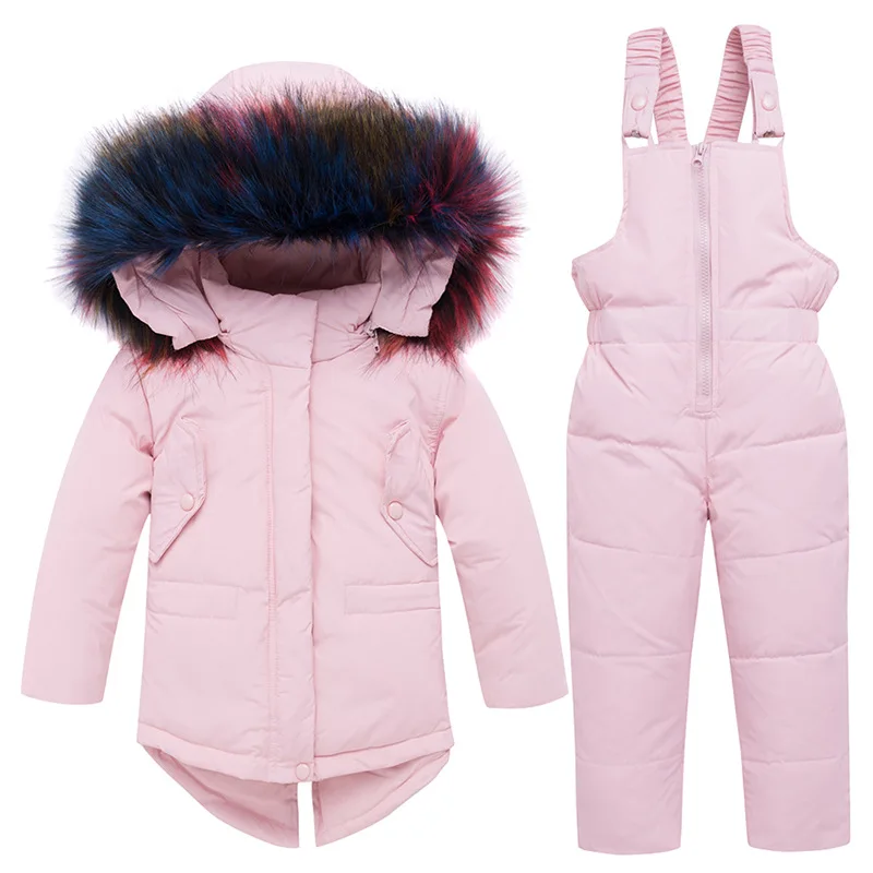 

OLEKID Baby Winter Clothes Set Warm Big Fur Collar Down Jacket Coat Overalls Girls Winter Snowuits 1-5 Years Kids Boys Snow Wear