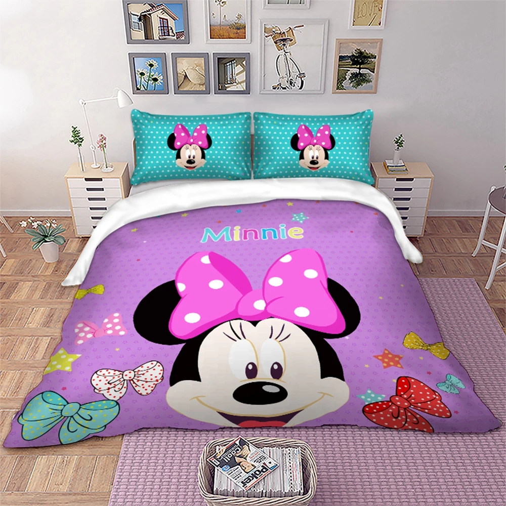 

Disney Minnie Mouse Bedding set Cartoon Minnie Duvet Cover Pillowcases Twin Full Queen King Size Kids bedlinen home Textiles