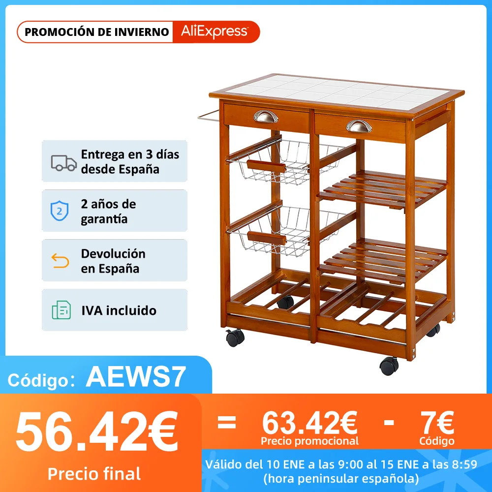 HOMCOM carito cocina вспомогательное оборудование madera metal cromado ruedas cajon botellero | Мебель