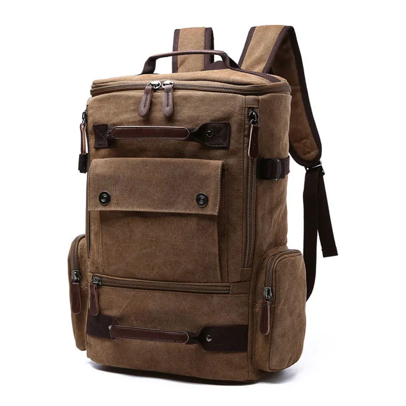 

Multifunction Canvas Travel Backpacks Men Large Capacity School Laptop Bagpack Vintage Fashion Solid PU Outdoor Knapsack B040