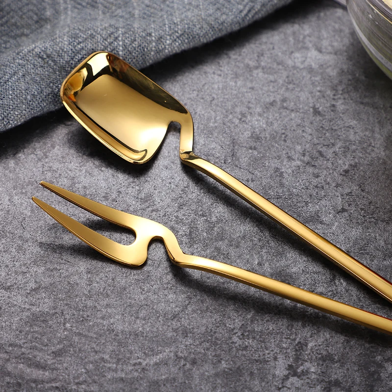 

6 set 3 Colors Stainless Steel Wall-mounted Gold Plated Fruit Spoon Fork Children's Dessert Fork Tableware Kitchen Accessories